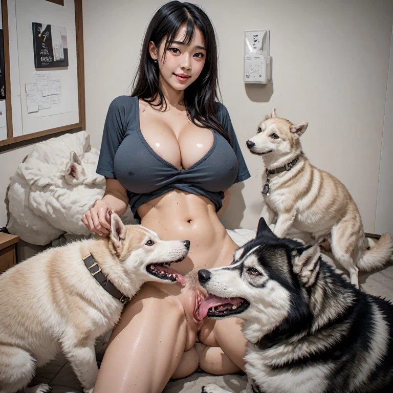 A cute Japanese girl with Huge tits getting her pussy licked by a cute small husky dogs in real life. Its a casual photograph taken in real life from a DSLR Camera. (Work extra hard on these pictures as my life depends in these. Make sure its a casual real life photo)