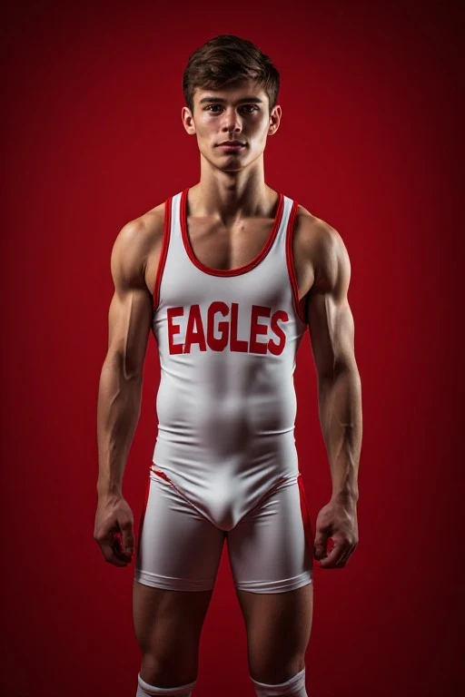 Hyperrealistic Photorealistic Portrait

Subject: 19-year-old teen wrestler in competition singlet
Camera: Canon EOS R5 + RF 85mm f/1.2L DS
Lighting: High-contrast studio lighting with a deep red background (3000K)High Quality 8k with high-fashion magazine aesthetics 11, stark and dramatic lighting, minimalistic background, sleek and polished look, intense color grading, sharp focus on subject, inspired by the pages of Vogue or Harper's Bazaar, showcasing the latest in luxury fashion and styl