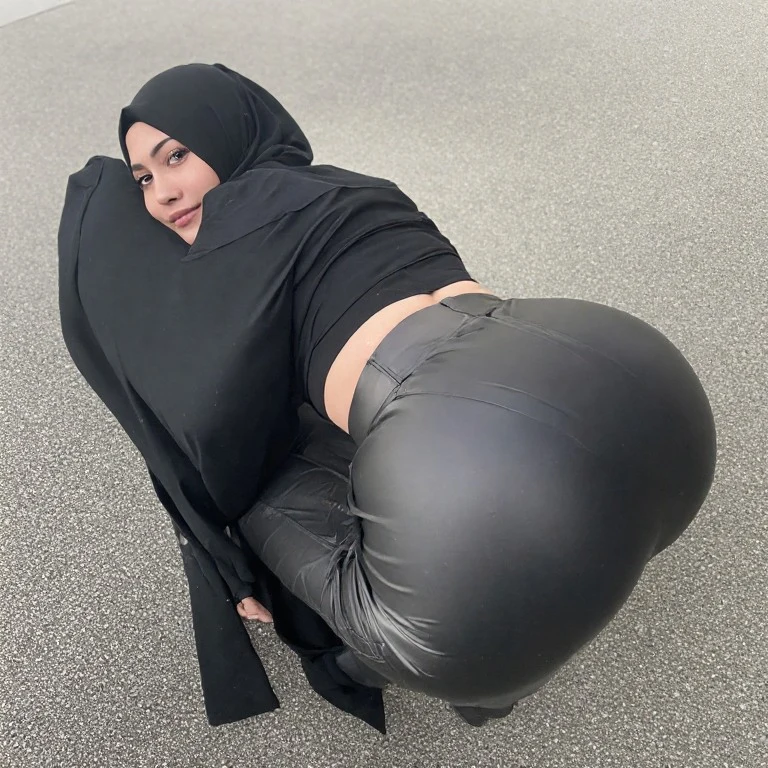 A casual real-life photograph. A casual photo of generate a photo of hijabi girl with a big ass bending over wearing a tight black leather pants and crop top. It's a casual photo. Overall it's an actual real-life photograph.